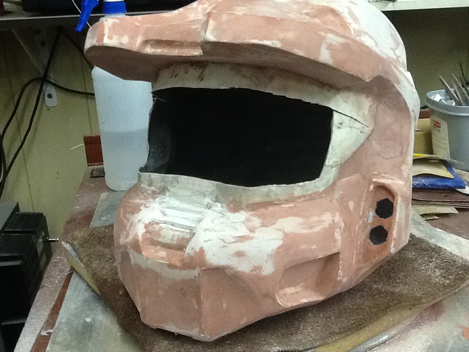 I tried rondo in the inside od the helmite . I worked out great.  This is using bondo on the outside.